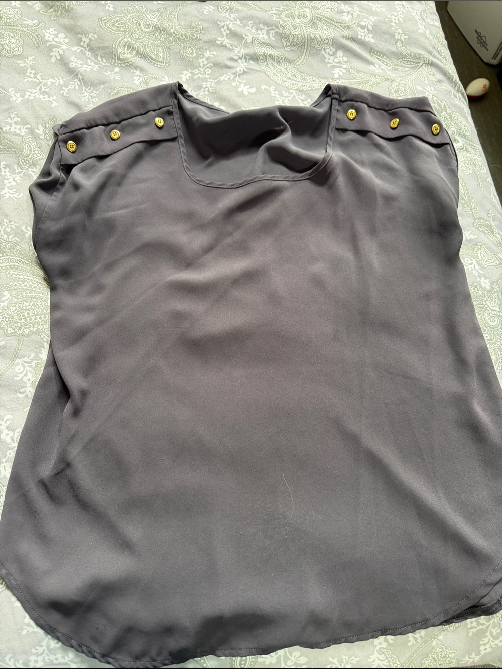 Sleeveless Button-Shoulder Blouse in Charcoal
